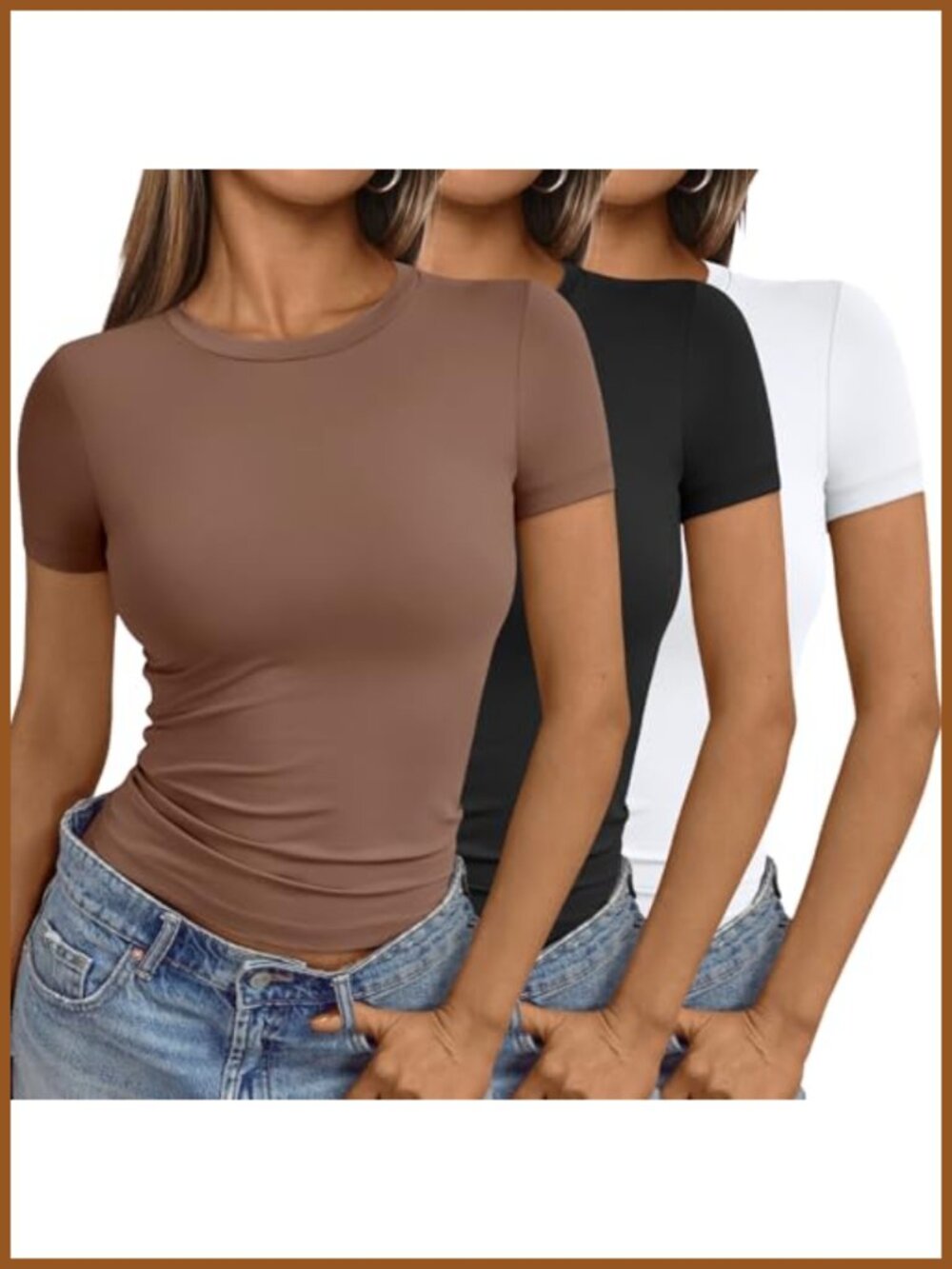 Women's 3 Pack Short Sleeve Crew Neck Crop Top T Shirts Slim Fit Y2K